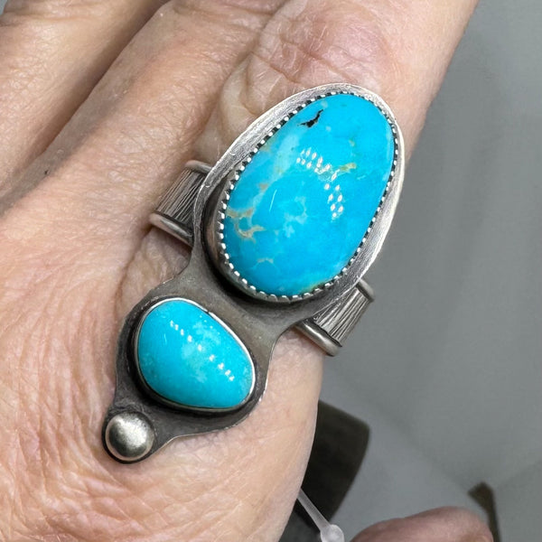 Double Turquoise and silver ring