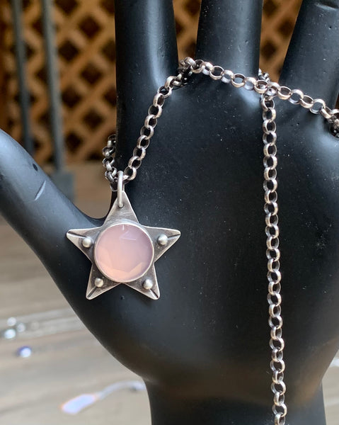 Peach chalcedony star necklace