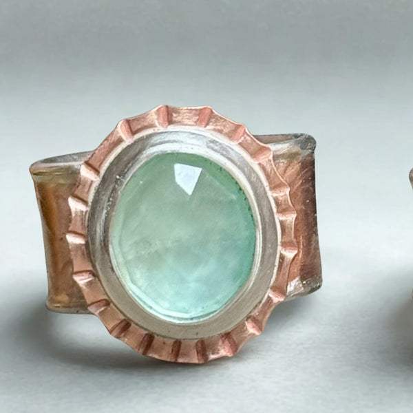 Fluorite, copper and silver ring