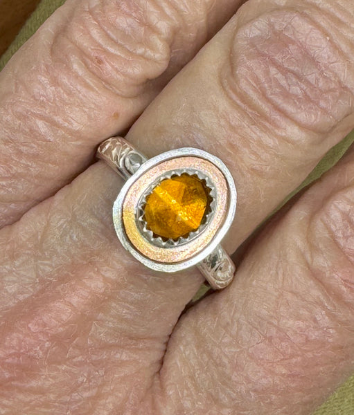 Citrine, copper and silver ring