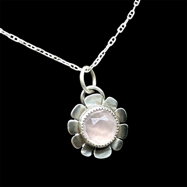 Rose quartz flower pendant