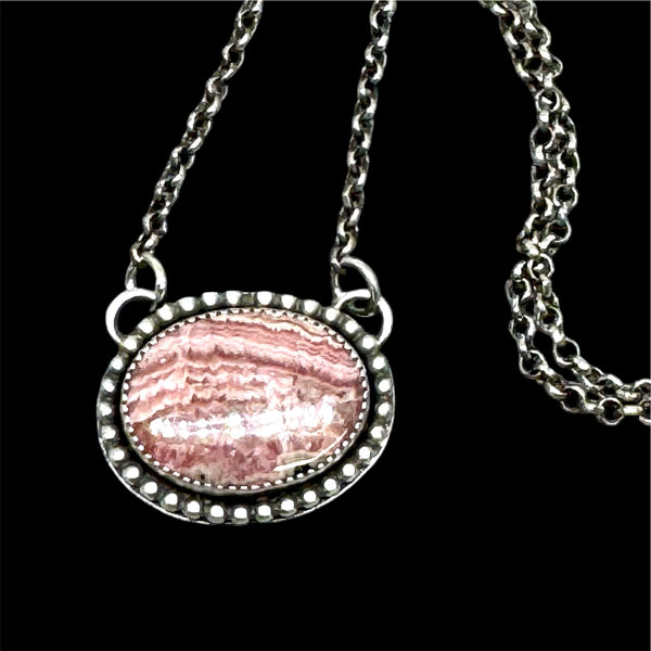 Rhodochrosite and sterling pendant