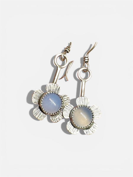 Blue chalcedony flower dangle earrings