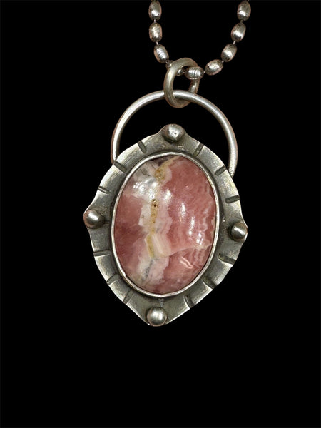 Rhodochrosite and sterling pendant