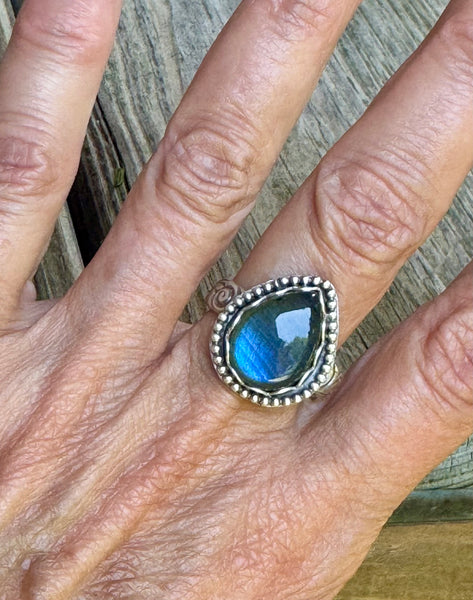 Labradorite teardrop and sterling ring