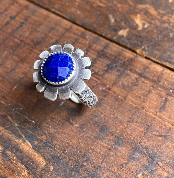 Lapis flower and silver ring