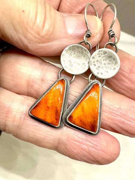 Spiney Oyster and sterling triangle earrings