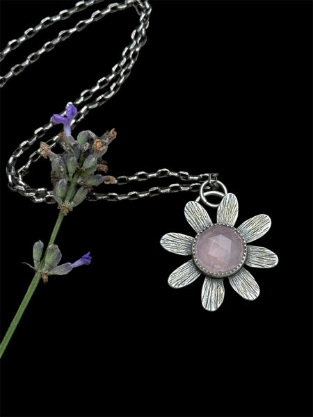Pink chalcedony flower pendant