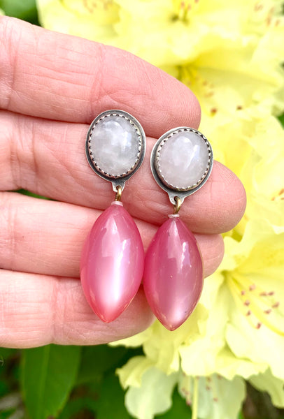 Rose quartz and vintage lucite earrings