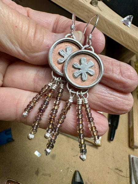 Czech seed bead and sterling dangle earrings