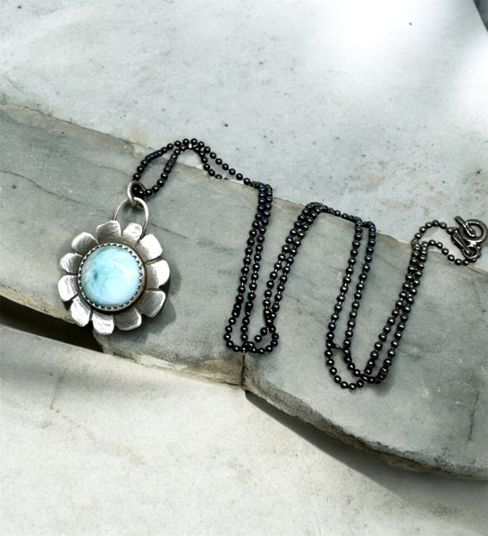 Larimar flower pendant