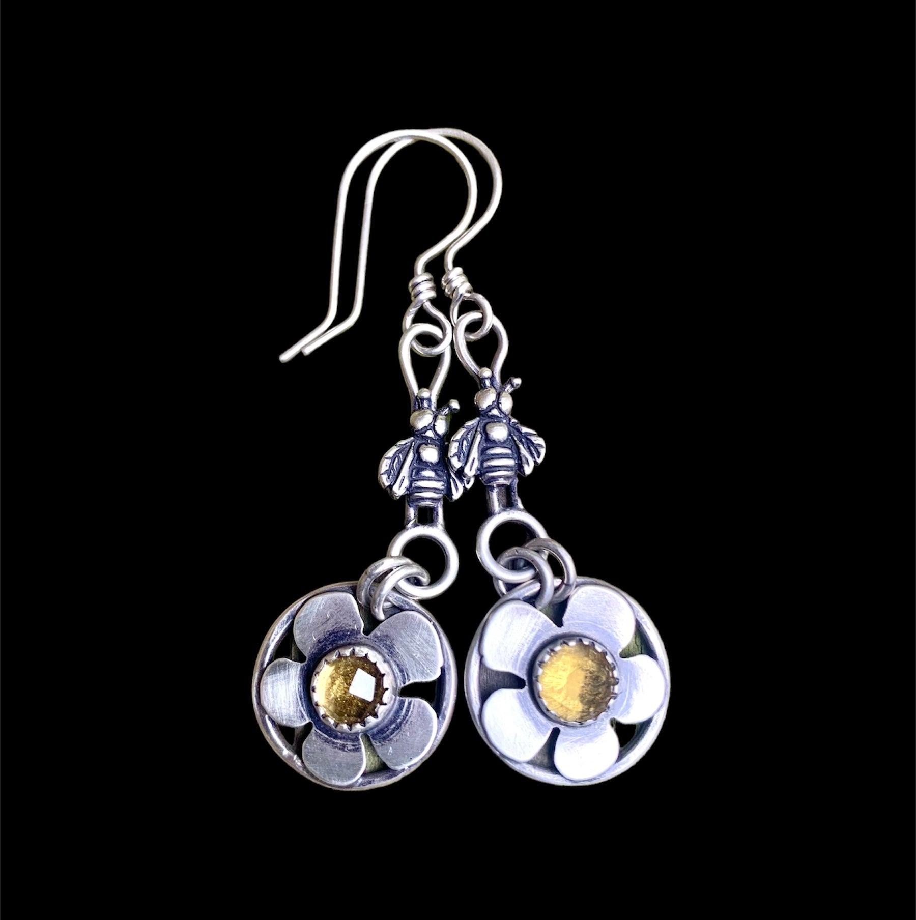 Citrine bee and Flower earrings