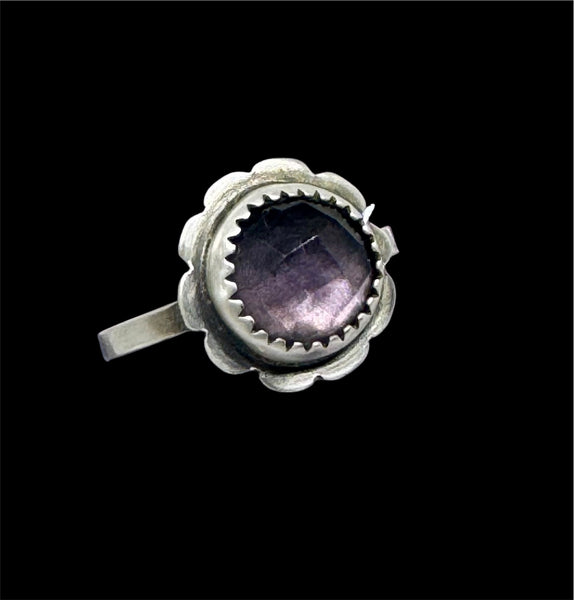 Amethyst flower and silver ring