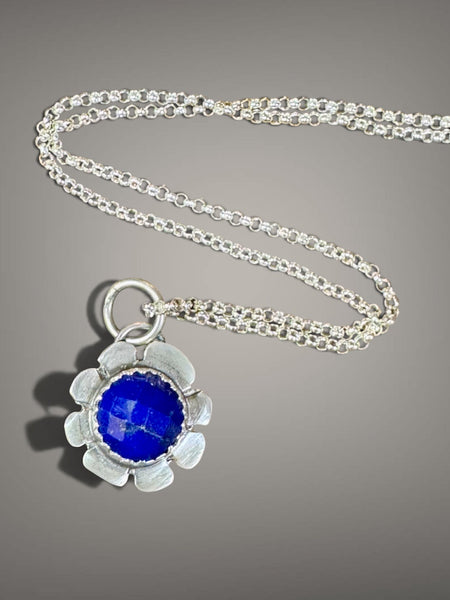Tiny lapis flower pendant