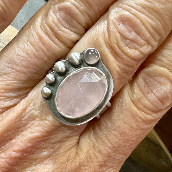 Rose quartz and silver ring
