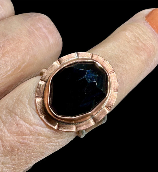 Black onyx, copper and silver ring