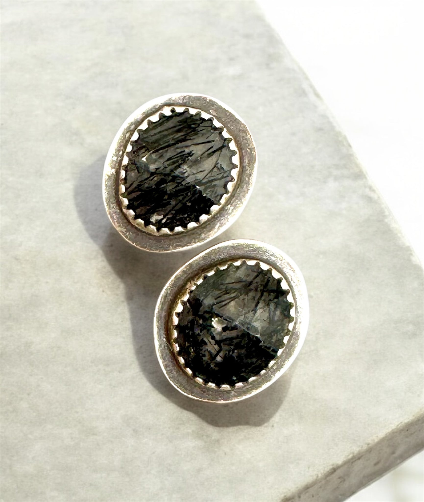 Tourmalinated quartz earring studs