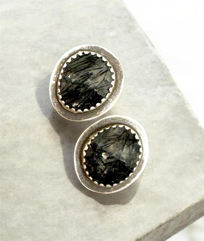 Tourmalinated quartz earring studs