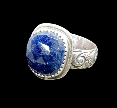 Blue sapphire and sterling ring