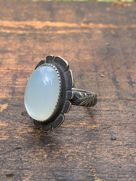 White Moonstone and silver ring