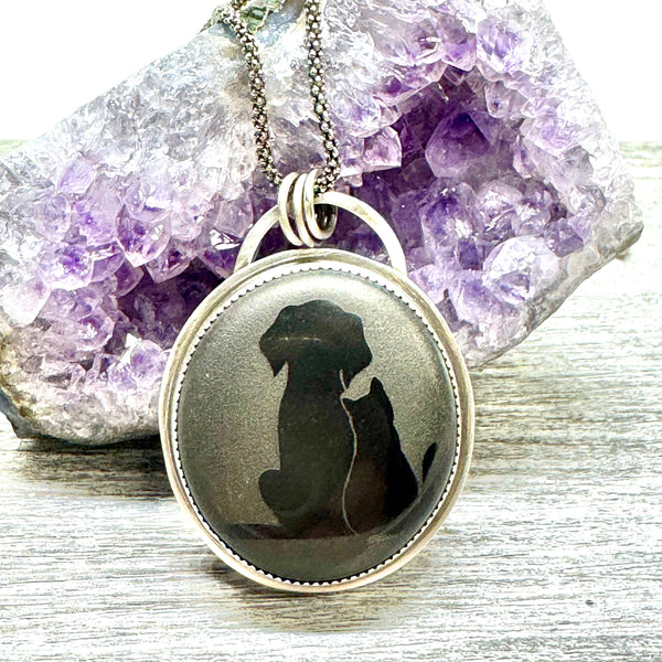 Etched Volconic rock silver pendant