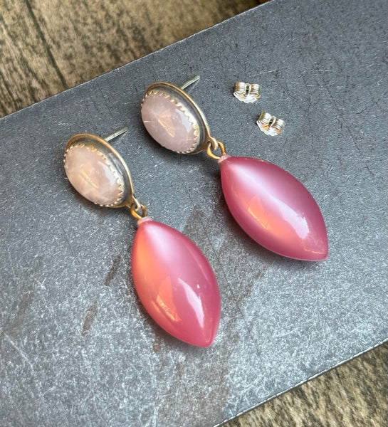 Rose quartz and vintage lucite earrings