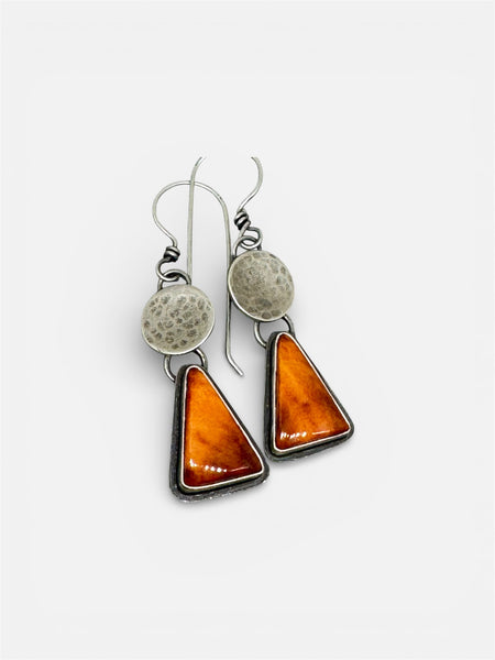 Spiney Oyster and sterling triangle earrings