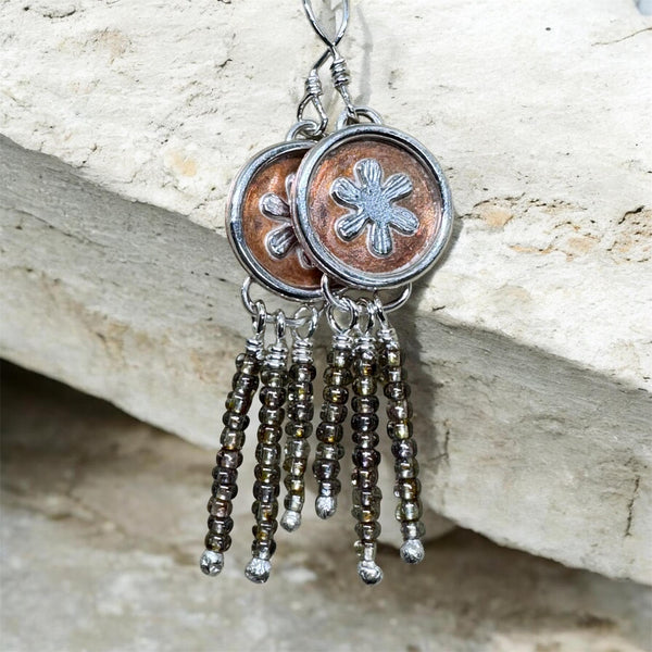 Czech seed bead and sterling dangle earrings