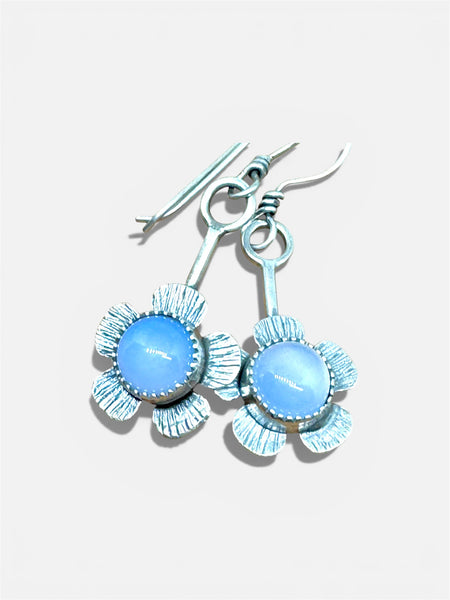 Blue chalcedony flower dangle earrings