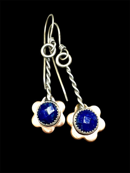Lapis Copper and sterling dangle earrings