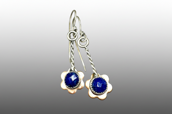 Lapis Copper and sterling dangle earrings