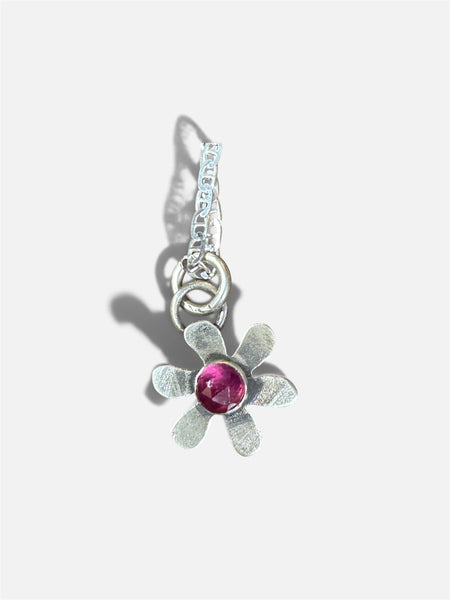 Tiny pink sapphire flower (blue chalcedony) pendant
