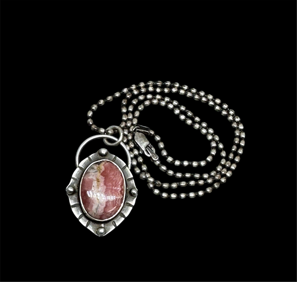 Rhodochrosite and sterling pendant