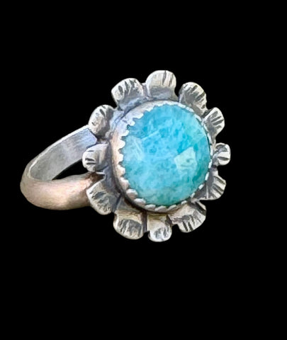 Amazonite flower and silver ring