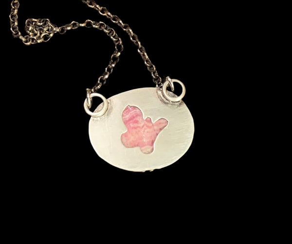 Rhodochrosite and sterling pendant