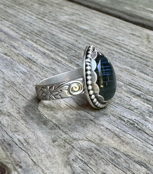 Labradorite teardrop and sterling ring