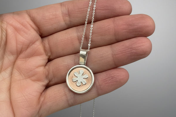 Copper and sterling flower necklace