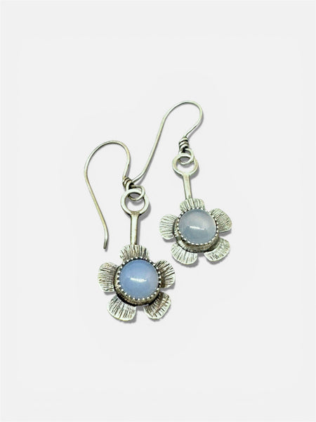 Blue chalcedony flower dangle earrings