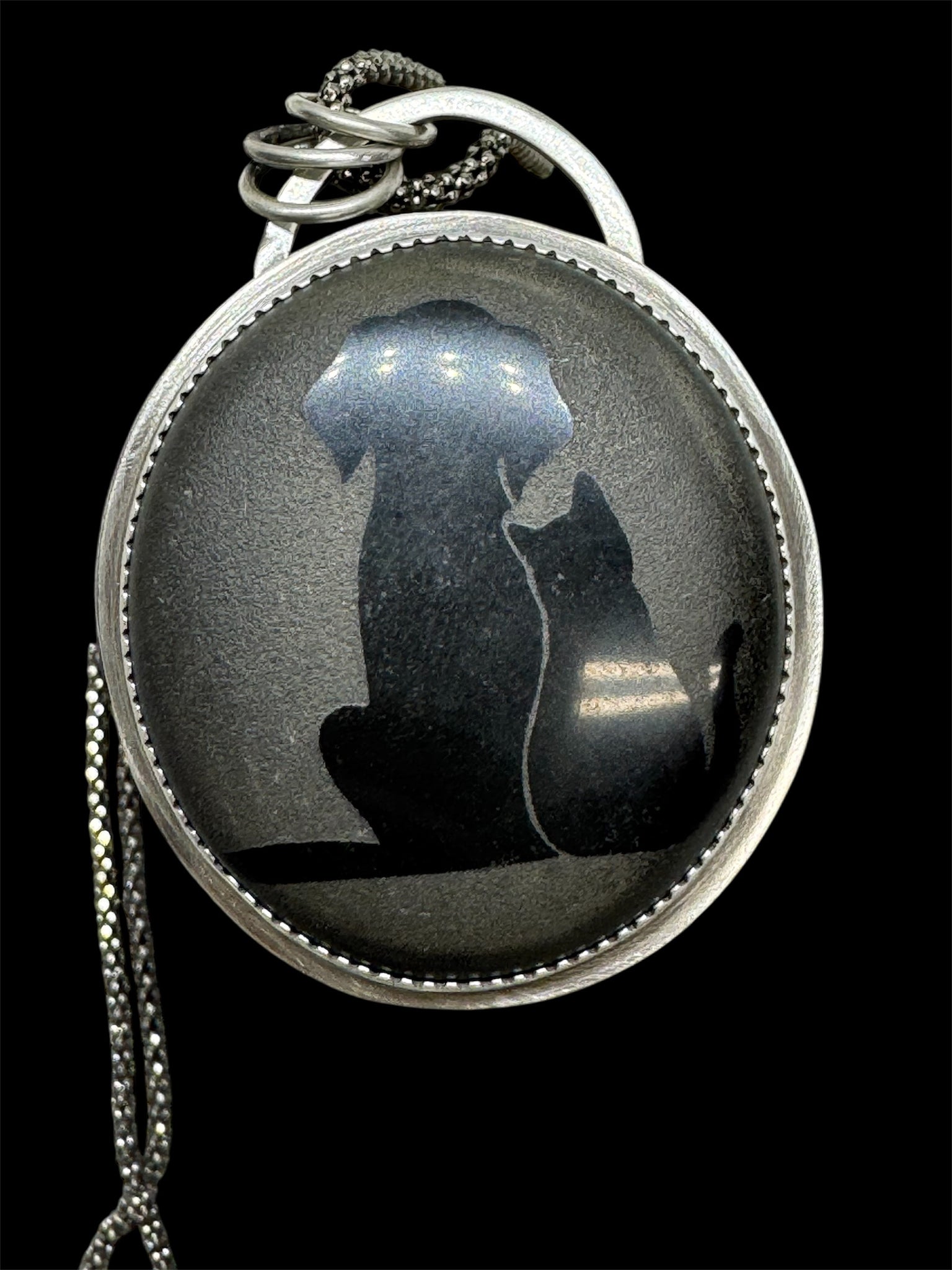 Etched Volconic rock silver pendant