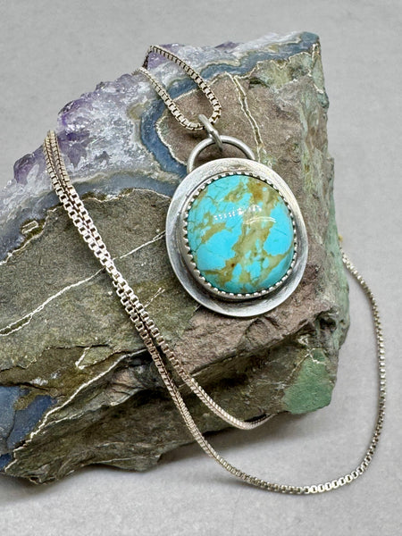 Desert sky Turquoise flower and silver pendant