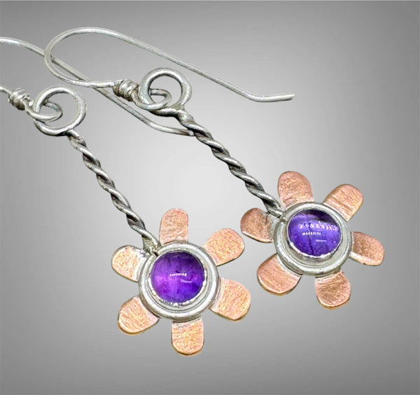 Copper and sterling dangle earrings