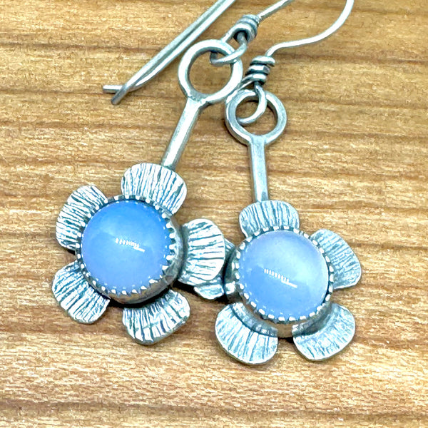 Blue chalcedony flower dangle earrings