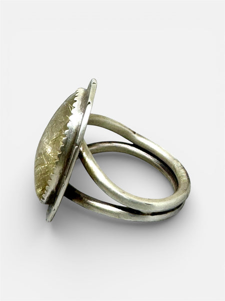 Golden rultilated quartz ring