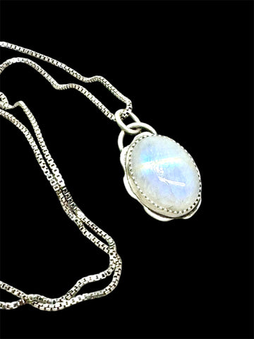 Rainbow moonstone and silver pendant