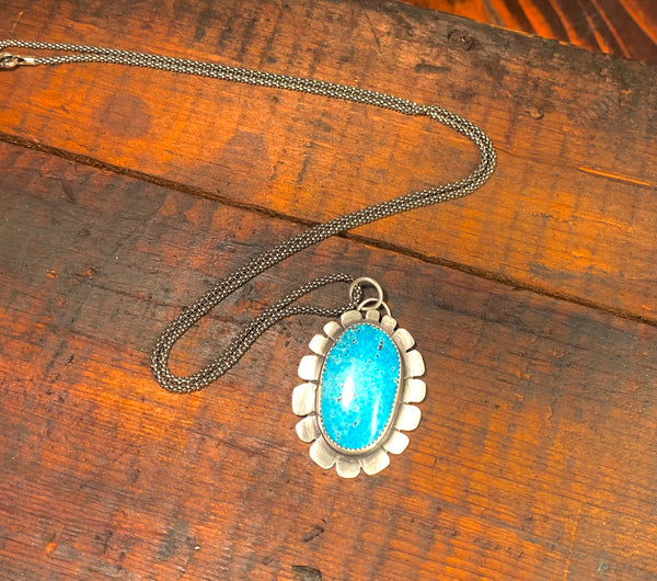 White water Turquoise and silver pendant Flower collection