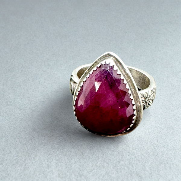 Natural ruby and silver ring