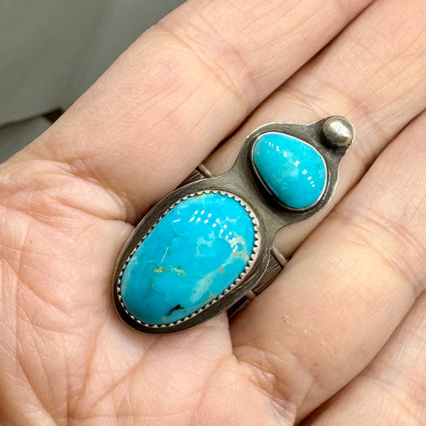 Double Turquoise and silver ring