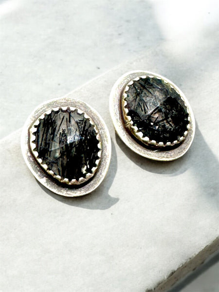 Tourmalinated quartz earring studs