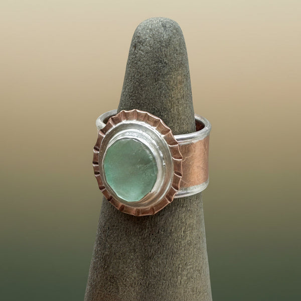 Fluorite, copper and silver ring