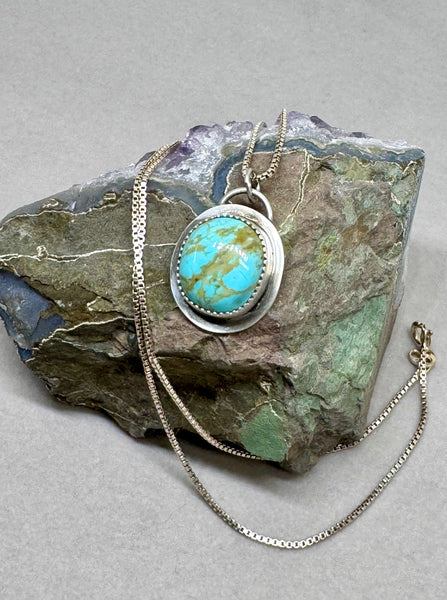 Desert sky Turquoise flower and silver pendant